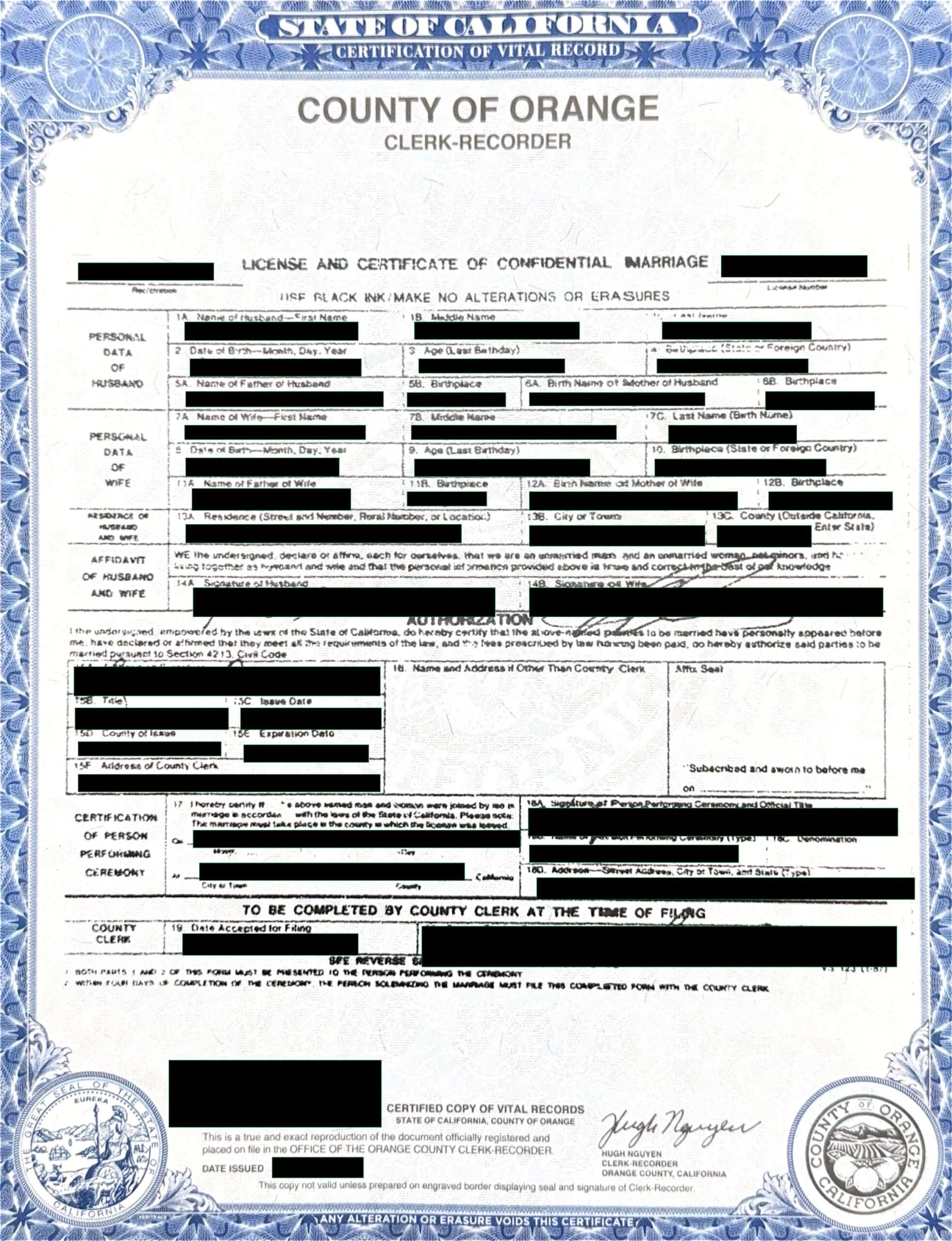 Marriage Certificate - Orange County Apostille