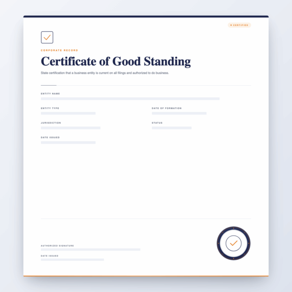Certificate of Good Standing - Orange County Apostille