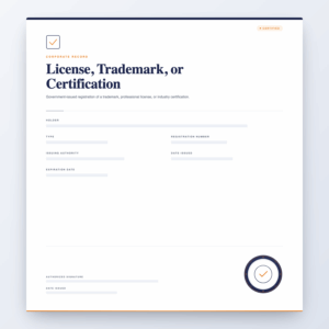 License, Trademark, or Certification – Corporate Record