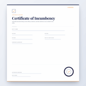 Certificate of Incumbency – Corporate Record